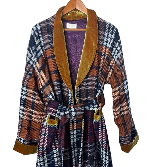 DIVINE HERITAGE *Rare* Plaid and Yellow Velvet Cloak Trench Peacoat - Picture 4 of 11
